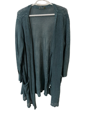Chalet Open-Weave Teal Blue Cotton Duster Size XL